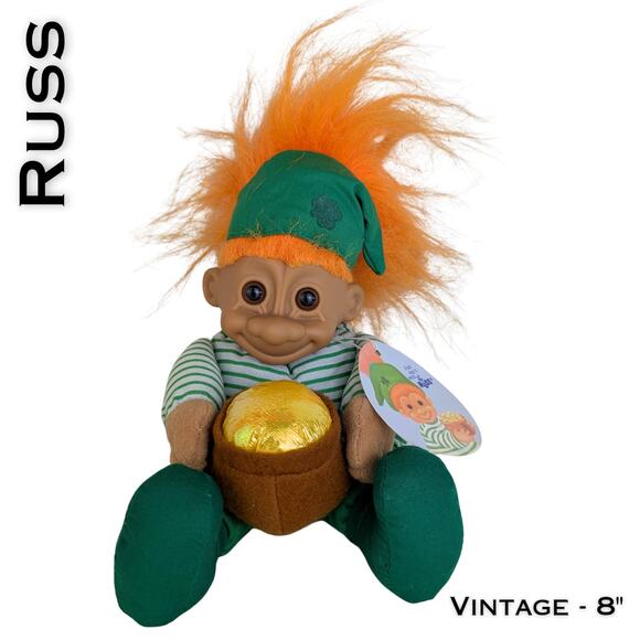 Vintage Russ Leprechaun Troll Doll w/Tag 8" Orange Hair Pot Of Gold St Patricks - Picture 1 of 7